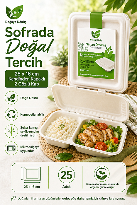 Roll-Up Nature Dreams Ekolojik 2 Gözlü Kendinden Kapaklı Kap 25x16 cm 25 Adet x 20 Paket – Koli - 2