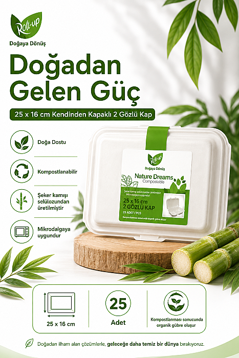 Roll-Up Nature Dreams Ekolojik 2 Gözlü Kendinden Kapaklı Kap 25x16 cm 25 Adet x 20 Paket – Koli - 4