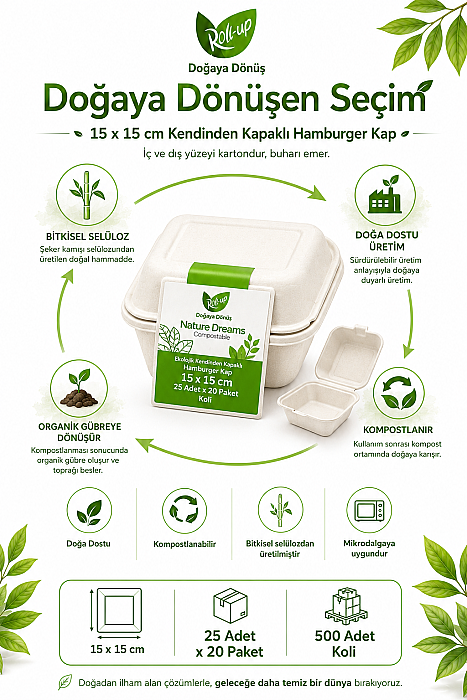 Roll-up Nature Dreams Ekolojik Kendinden Kapaklı Hamburger Kap 15x15cm 25 adet x 20 Paket - Koli - 2