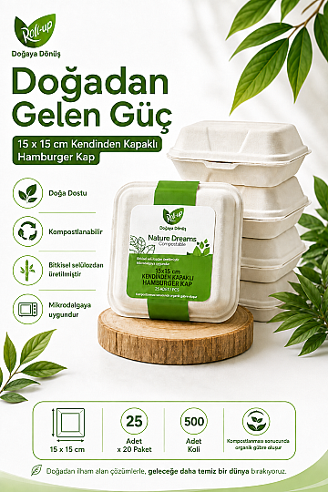 Roll-up Nature Dreams Ekolojik Kendinden Kapaklı Hamburger Kap 15x15cm 25 adet x 20 Paket - Koli - 3