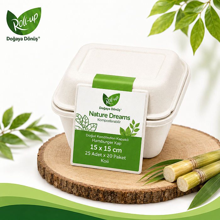 Roll-up Nature Dreams Ekolojik Kendinden Kapaklı Hamburger Kap 15x15cm 25 adet x 20 Paket - Koli - 1